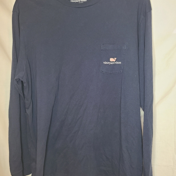 Vineyard Vines Navy Long-Sleeve Pocket Tee Pink Whale Men’s XXL - Picture 2 of 10